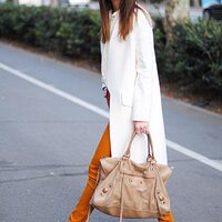 Balenciaga, Work, Mustard Pants, Zara, White Coat.jpg