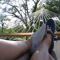 roxy & maggie enjoying keds shoe play  in the hammock.mp4